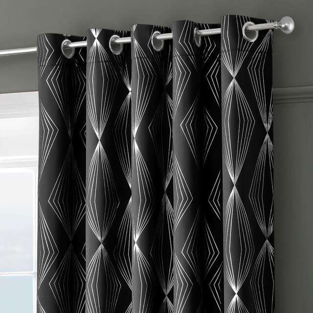 Velosso Onyx Thermal Blackout Ready Made Eyelet Curtains - 117cm x 137cm Black