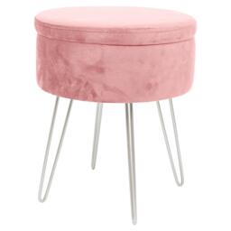 Harbour Housewares Velvet Storage Footstool - Round Modern Dressing Table Footstool Vanity Seat Chair - 45 x 36cm - Pink/Silver Pink Pink/Silver Pack of 1 1