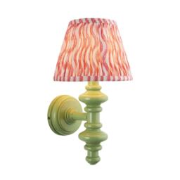 Carnaby Satin Cotswold Green Paint Wall Light with Coral Pink Fabric Ripple Shade 20cm B22