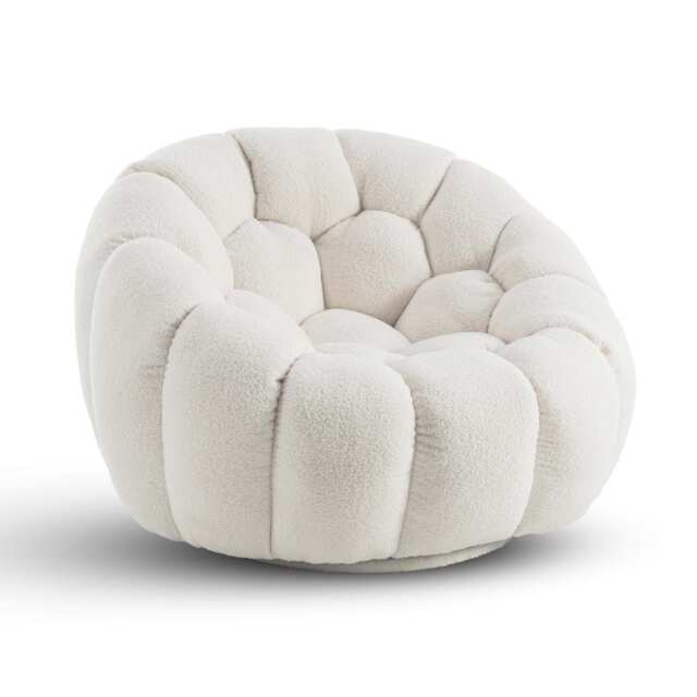 Teddy Boucle Fabric White 1 Seater Swivel Sofa ATRANI