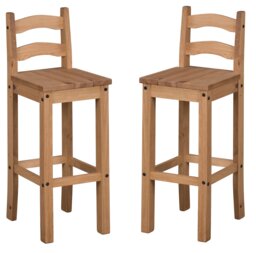 Mercers Furniture Corona Pair of Bar Stools x2 Tall Chair Kitchen Island Solid Wood Pine Wooden with Mexican Styling