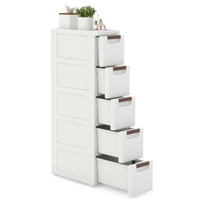 COSTWAY Narrow Storage Cabinet 5-Drawer Dresser Organizer White