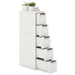 COSTWAY Narrow Storage Cabinet 5-Drawer Dresser Organizer White