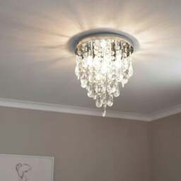 ValueLights Lara Chrome Flush Chandelier Style Acrylic Droplet Ceiling Light with LED Bulb Silver