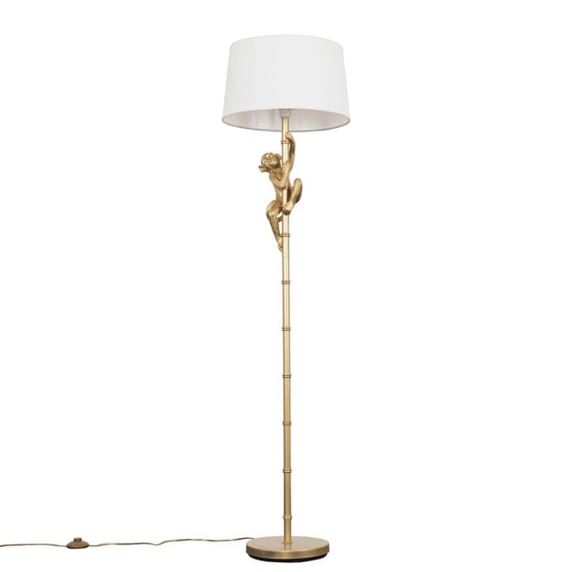 ValueLights George Monkey Gold Floor Lamp White Taper Shade and Bulb