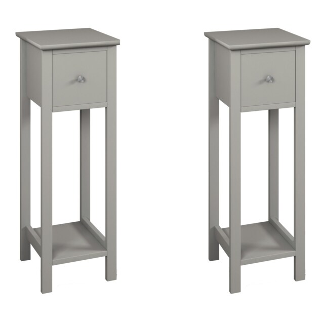 URBNLIVING Slim Bedside Table with 1 Drawer & Open Shelf - Compact Bedroom Nightstand Grey 2x Grey 2