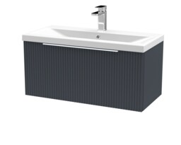 Balterley Fluted Wall Hung 1 Drawer Vanity Basin Unit with Ceramic Basin Grey Satin Soft Black