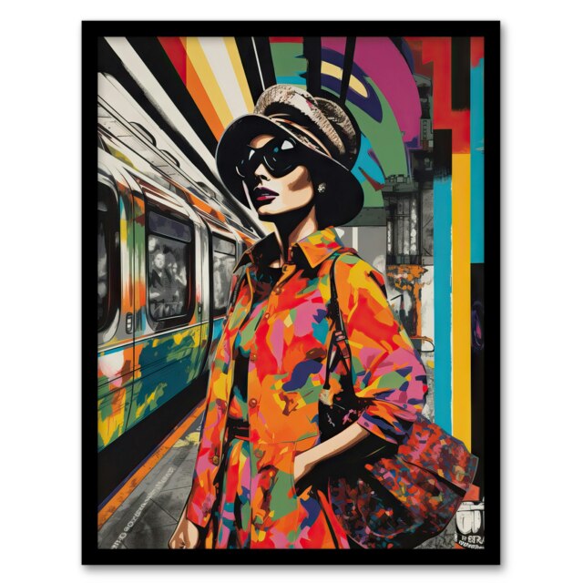 Paris Metro Parisian Fashion Collage Rainbow Black Framed Wall Art Print A4