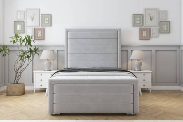 "Sloomy Ashford Silver Plush Bed Frame With Mattress With 50"" Upholstered Headboard 2'6 Small Single"