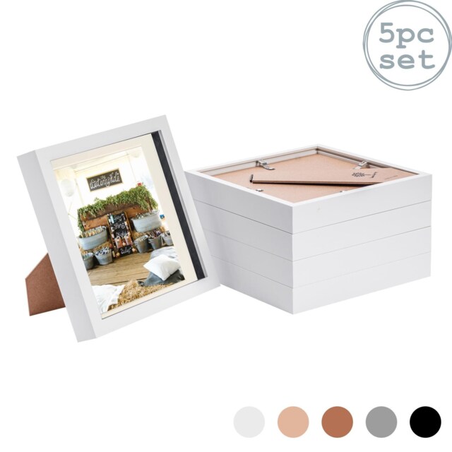 "Nicola Spring 8 x 8"" Photo Frames - White/Ivory Mount - 3D Picture Frame Box Portrait Display Case (22.5 x 22.5cm) Set of 5"