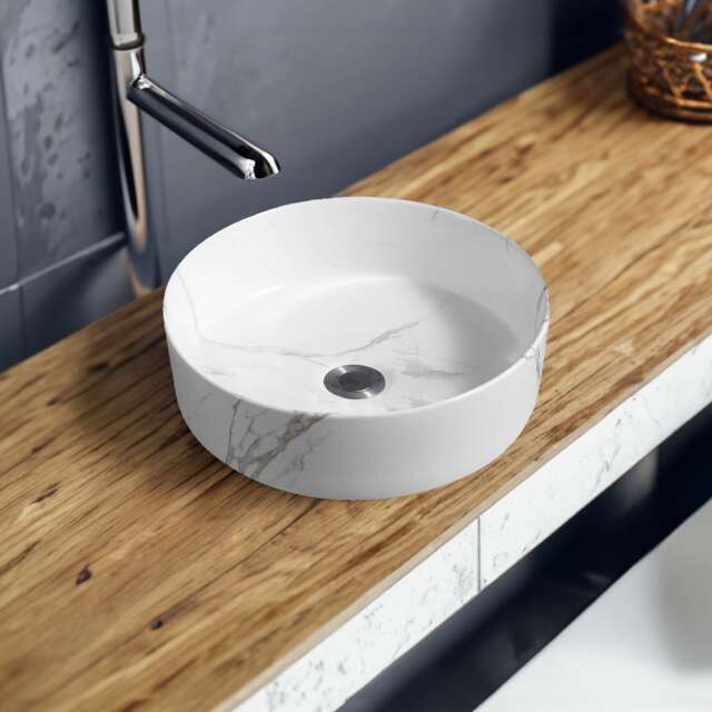 Limoge 7844M Ceramic Vert Round Countertop Basin in Marble Effect