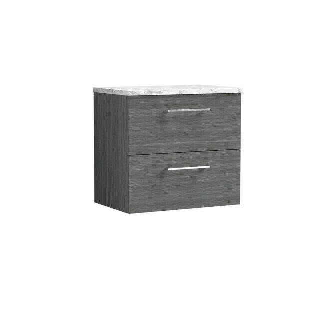 Balterley Level Wall Hung 2 Drawer Vanity Unit & Laminate Worktop for Modern Bathroom Storage Grey Anthracite Woodgrain