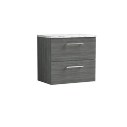 Balterley Level Wall Hung 2 Drawer Vanity Unit & Laminate Worktop for Modern Bathroom Storage Grey Anthracite Woodgrain