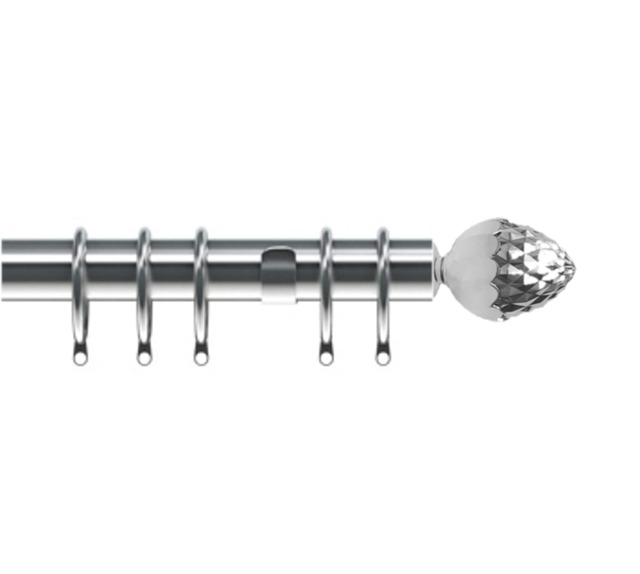 35mm Fixed Length Metal Curtain Pole Set Chrome Acorn Finial 120cm Silver Silver