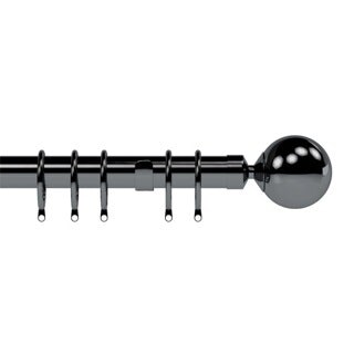 28mm Nikola Polished Graphite Ball End Metal Curtain Pole Set 200cm Grey Grey