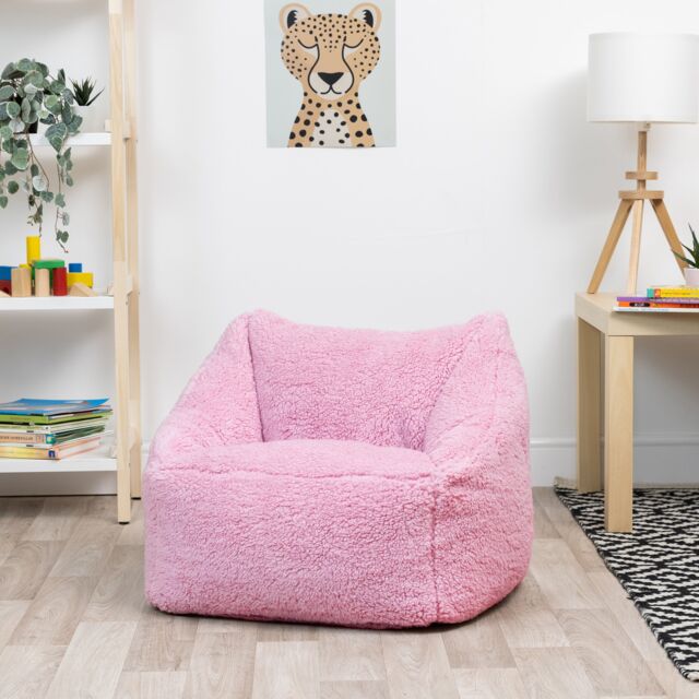 Kids Bean Bag Chair - Pink Fluffy Beanbag for Children