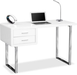 Centurion Supports HARMONIA Gloss White with Chrome legs 2-Drawer Contemporary Home Office Luxury Computer Desk White White 1