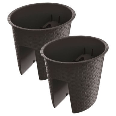 Oval Ratolla Railing Plant Pot - 22.5x29.8x24.2cm Brown Brown & Set of 2 2
