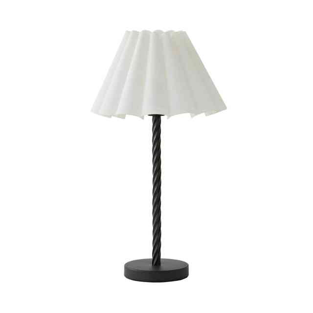 ValueLights Maura Black Twist Table Lamp White Pleat Shade and Bulb