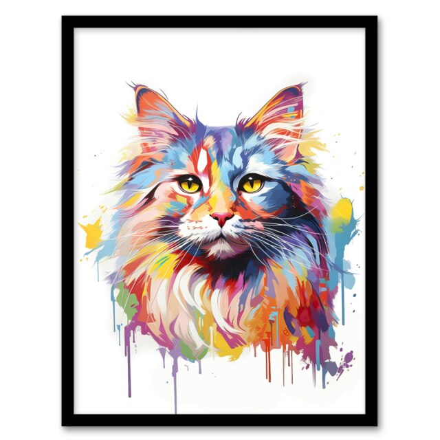 Siberian Cat Lover Gift Pet Portrait Pastel Black Framed Wall Art Print A4