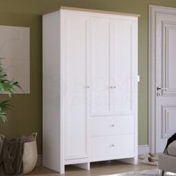 Vida Designs Arlington 3 Door 2 Drawer Wardrobe With Shelf & Clothes Rail, White & Oak