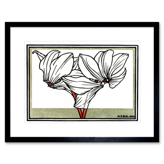 "Cyclamen Flower Bloom Julie De Graag Vintage 9x7"" Black Framed Wall Art Print"