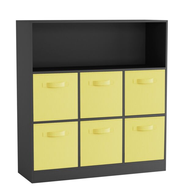 Wide 7-Cube Bookcase With Drawers Black Black & Yellow 1