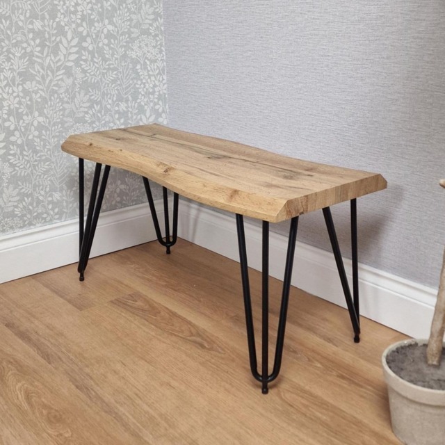 Wooden Bench With Metal Hairpin Legs for Dining Room, Work, or Study