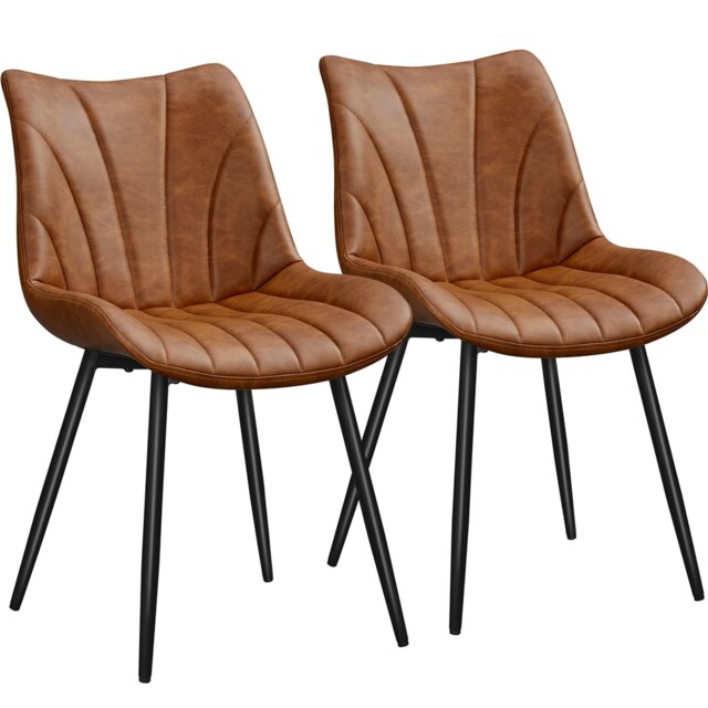 Yaheetech Set of 2 Modern PU Leather Dining Chairs with Metal Legs Brown Retro Brown One Size