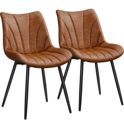 Yaheetech Set of 2 Modern PU Leather Dining Chairs with Metal Legs Brown Retro Brown One Size
