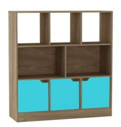 Asymmetrical 8 Cube Oak Freestanding Bookcase Shelf Storage Unit with 3 Doors Blue Plain Doors - Blue 1