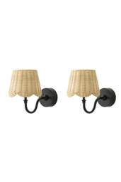 ValueLights Lowe Pair Rattan Taper Shade Black Rechargeable Wall Light