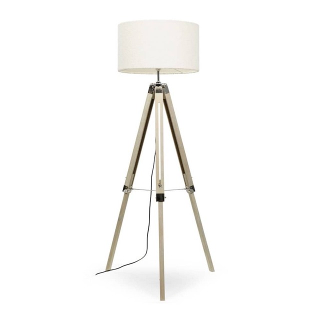 ValueLights Clipper Light Wood Floor Lamp Cream Boucle Shade and Bulb