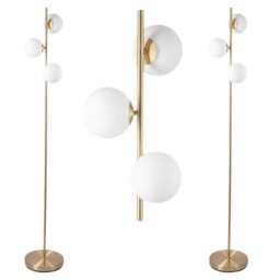 Pair of Satin Brass Floor Lamps with Opal Globe Shades Bronze Small 2