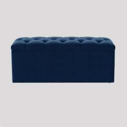 90cm Luna Chesterfield Ottoman Storage Box - Sapphire Blue Plush Velvet Upholstered Blanket Box