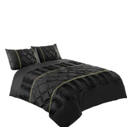 Duvet Cover And Pillowcase Set Silver Black Red Lilac White Pintuck Pleated Design Polycotton Linen Black Black Single
