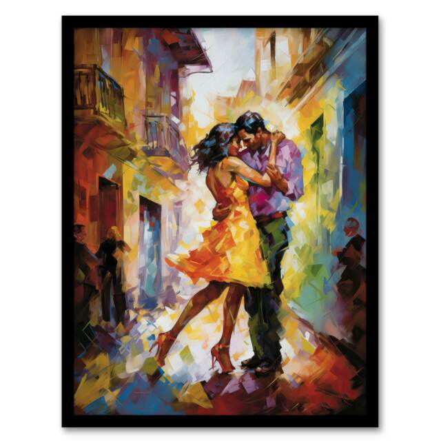 Salsa Latin Street Dance Colourful Dancing Black Framed Wall Art Print A4