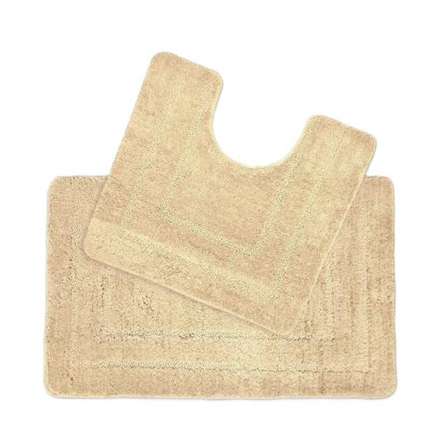Lisa Two Piece Non Slip Bath & Toilet Mat Set Brown Beige