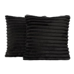 OHS 2 x Faux Fur Matte Velvet Fleece Thick Ribbed Cushion Covers, 45x45cm - Black