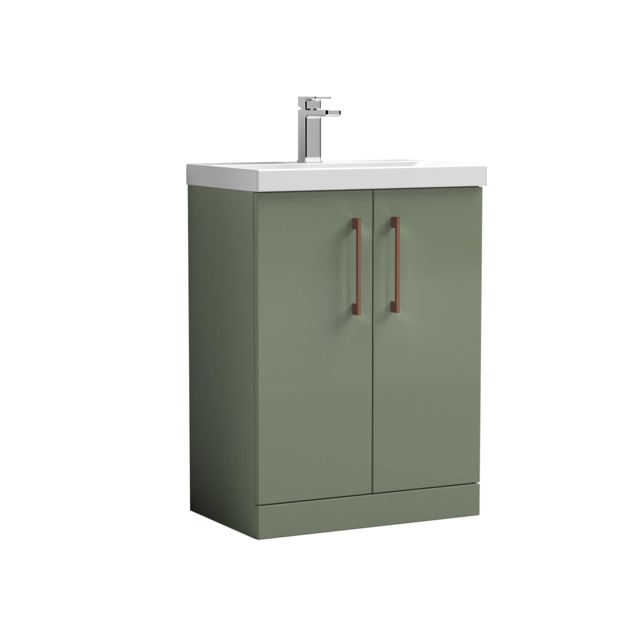 Balterley Level Contemporary Floor Standing 2-Door Vanity & Mid-Edge Basin, with Square D Handle Green 840 x 610 x 390mm