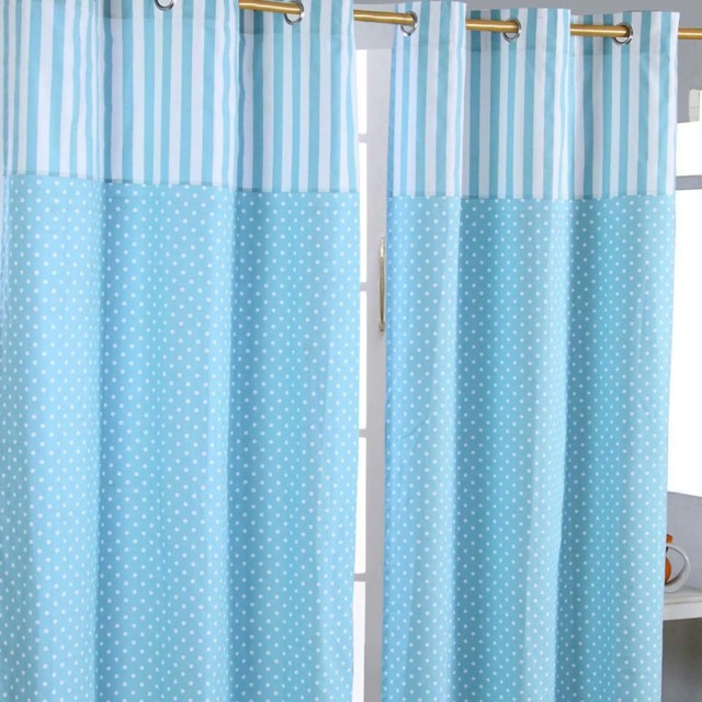 Homescapes Polka Dots Blue Ready Made Eyelet Curtain Pair - 117 x 137 cm Drop Blue Blue