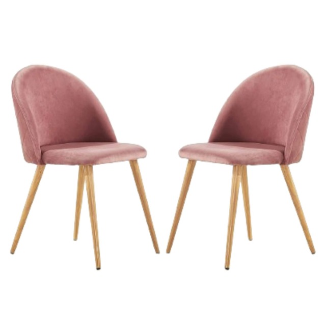 Set of 2 Lucia Ergonomic Velvet Dining Chairs with Wooden Legs, Modern Upholstered Accent Chair Red Rose