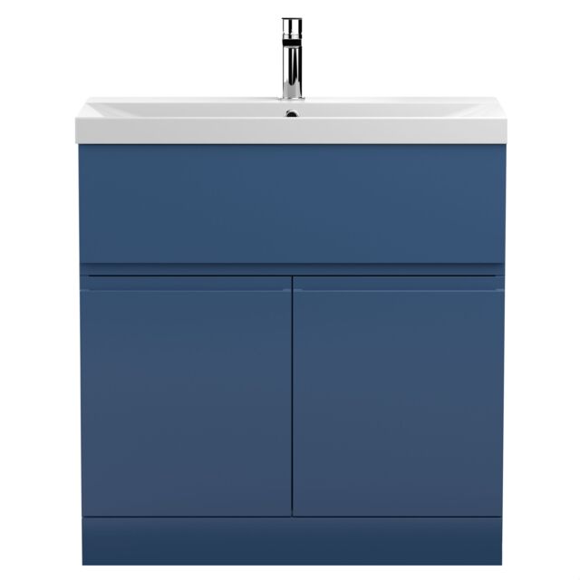 Balterley Mavesyn Contemporary 2 Door 1 Drawer Floor Standing Vanity Unit with Thin Edge Basin, Dark Blue, 800mm