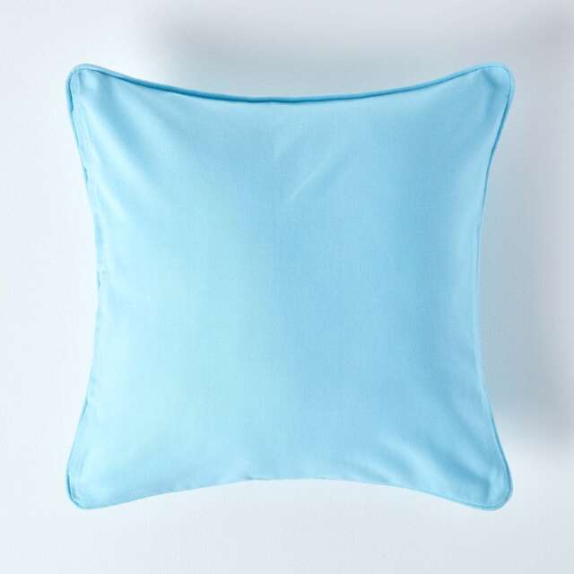 Homescapes Cotton Plain Blue Cushion Cover - 30 x 30 cm Blue Blue 30 x 30 cm