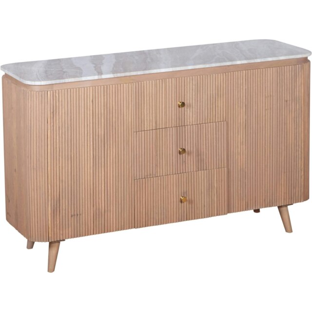 Bundi Natural Marble & Wood Extra Large Sideboard Brown