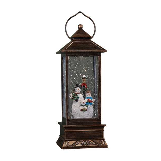 27cm Battery Operated Light up Bronze Christmas Water Spinner with Snowman Scene & LEDs