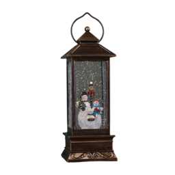 27cm Battery Operated Light up Bronze Christmas Water Spinner with Snowman Scene & LEDs