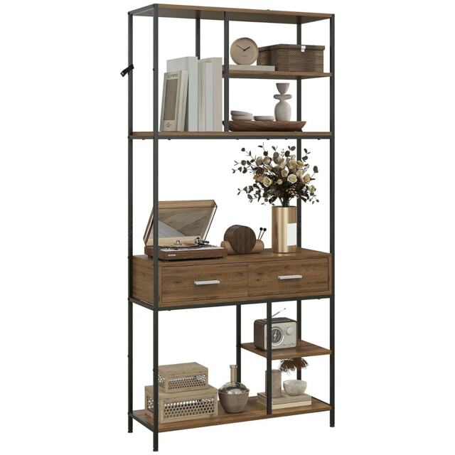 Industrial Bookcase With 2 Large Drawers and Shelves Brown Brown One Size