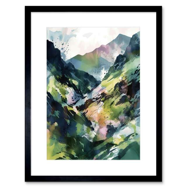 "Spring Mountain Slope Landscape Modern 9x7"" Black Framed Wall Art Print"