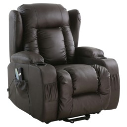 Caesar Single Motor Rise Recliner Bonded Leather Heat & Massage Chair (Brown)